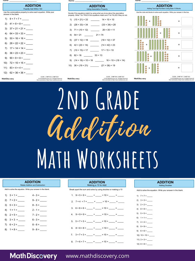 2nd Grade Addition Math Worksheet From Math Discovery